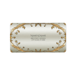 Golden Ornate White Flowers Address Label