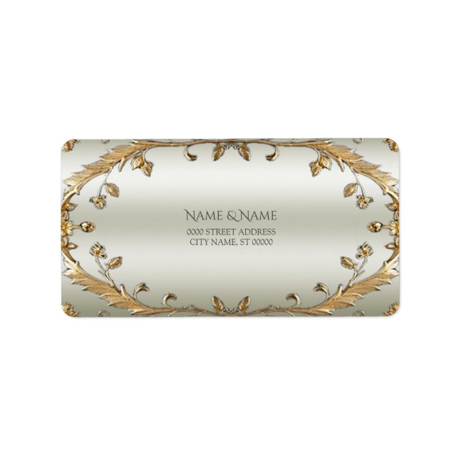 Golden Ornate White Flowers Address Label (Front)