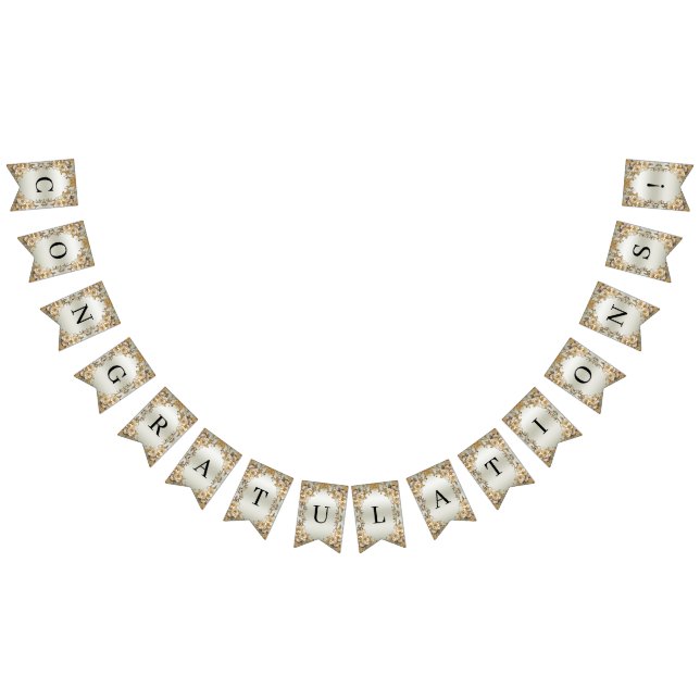 Golden Ornate White Flowers Bunting Flag (All)