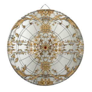 Golden Ornate White Flowers Dartboard