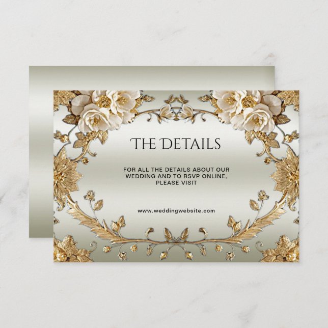 Golden Ornate White Flowers Detail Enclosure Card (Front/Back)