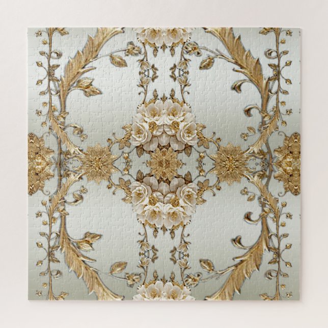 Golden Ornate White Flowers Jigsaw Puzzle (Vertical)