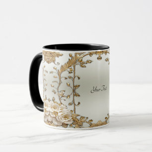 Golden Ornate White Flowers Mug