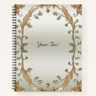 Golden Ornate White Flowers Notebook