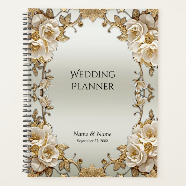 Golden Ornate White Flowers Planner (Front)