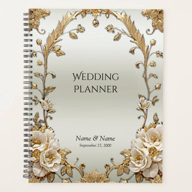 Golden Ornate White Flowers Planner (Front)