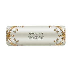 Golden Ornate White Flowers Return Address Label