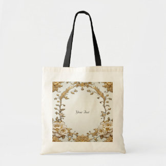 Golden Ornate White Flowers Tote Bag