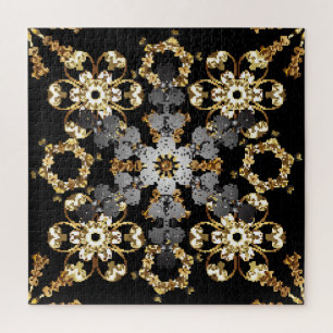 Golden Outline: Eastern Floral Decor Jigsaw Puzzle