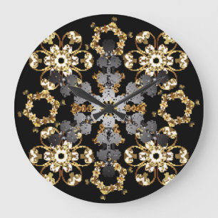 Golden Outline: Eastern Floral Decor Large Clock