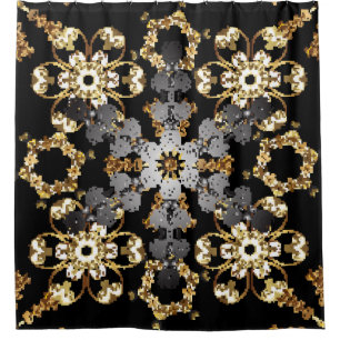 Golden Outline: Eastern Floral Decor Shower Curtain