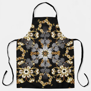 Golden outline floral decor. Eastern style element Apron