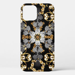 Golden outline floral decor. Eastern style element iPhone 12 Case