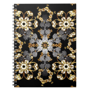 Golden outline floral decor. Eastern style element Notebook