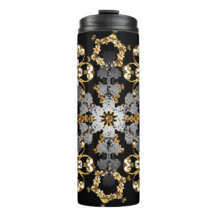 Golden outline floral decor. Eastern style element Thermal Tumbler