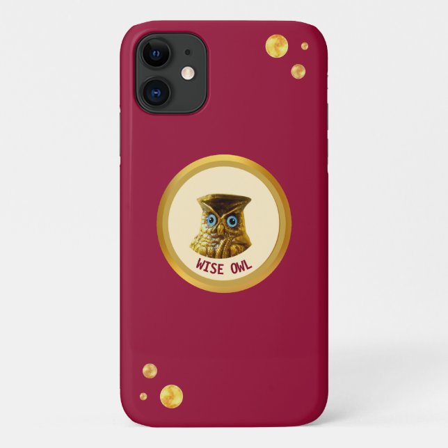 Golden owl and golden confetti on burgundy red Case-Mate iPhone case (Back)