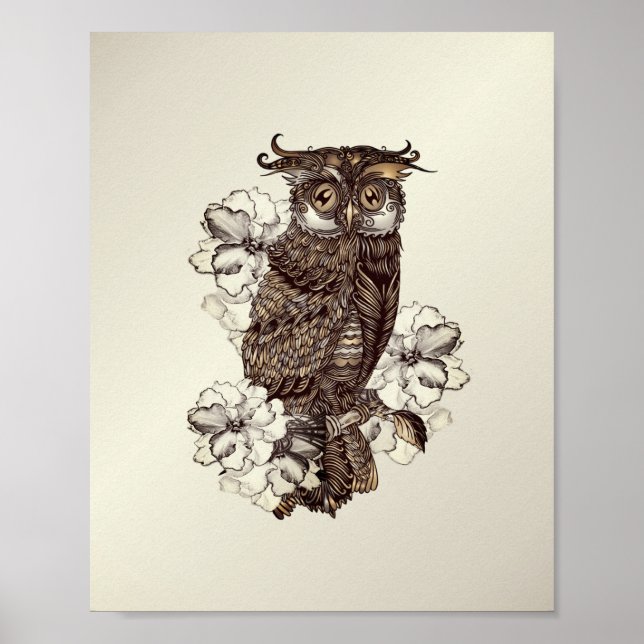 Golden Owl Cream Orchids Poster (Front)