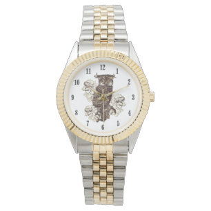 Golden Owl Cream Orchids Watch