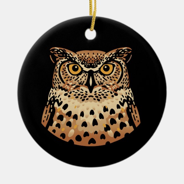 Golden Owl for Halloween, Thanksgiving, Autumn Ceramic Tree Decoration (Front)