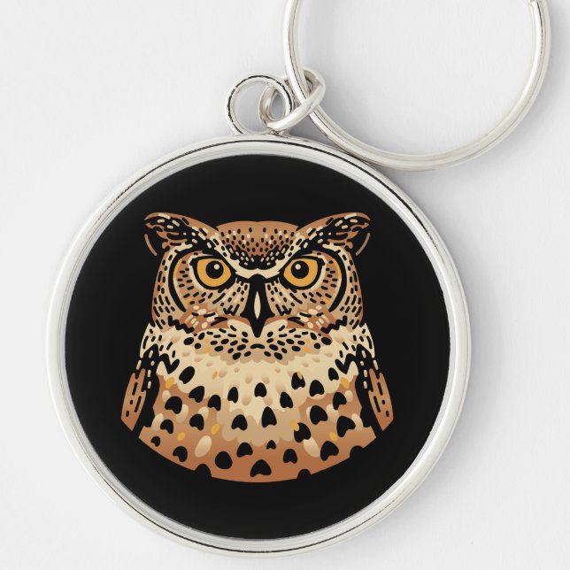 Golden Owl for Halloween, Thanksgiving, Autumn Key Ring (Front)