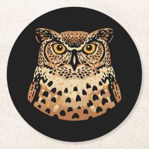 Golden Owl for Halloween, Thanksgiving, Autumn Round Paper Coaster