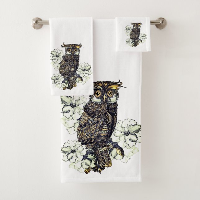 Golden Owl Green Orchids Bath Towel Set (Insitu)