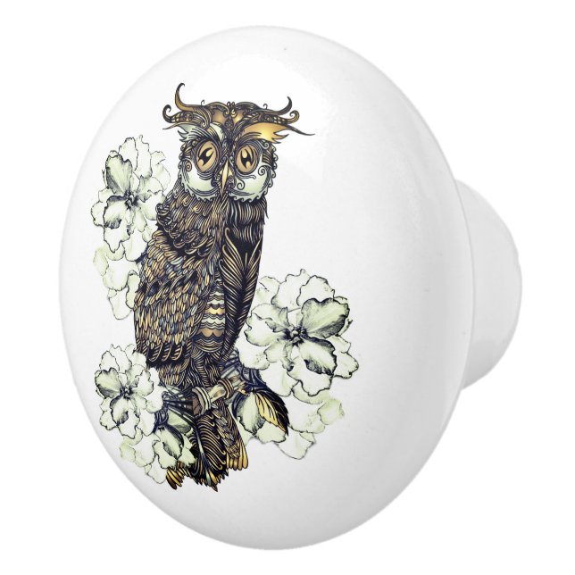 Golden Owl Green Orchids Ceramic Knob (Right)