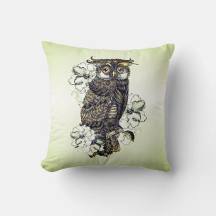 Golden Owl Green Orchids Cushion