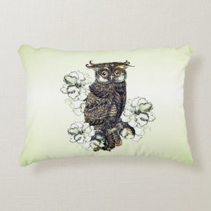 Golden Owl Green Orchids Decorative Cushion