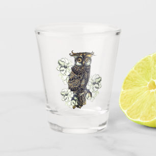 Golden Owl Green Orchids Shot Glass