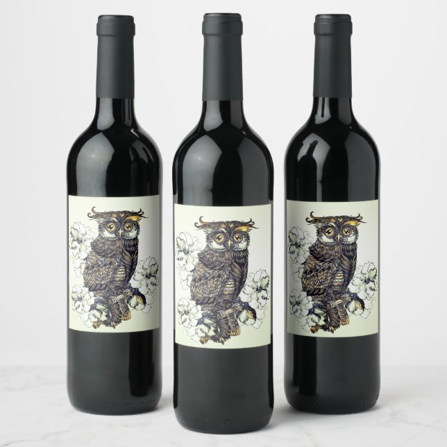 Golden Owl Green Orchids Wine Label (Bottles)