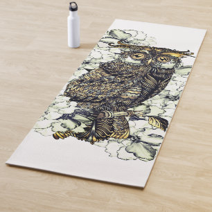 Golden Owl Green Orchids Yoga Mat