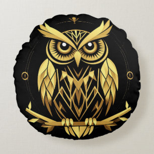 Golden Owl Symmetry Inspired Home Decor Piece Round Cushion