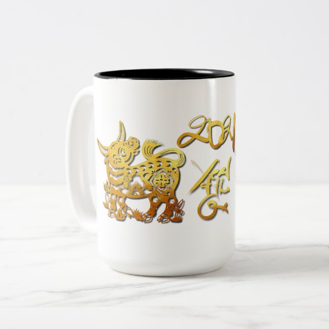 Golden Ox Paper-cut Chinese New Year 2021 Mug (Front Left)