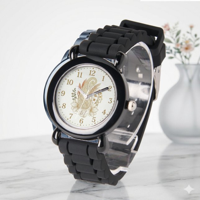 Golden Paisley Boho Art Elegant Monogram Wedding  Watch (Golden Paisley Boho Art Elegant Monogram Wedding Watch)