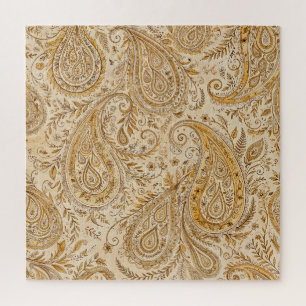 Golden Paisley Warm Cosy Classic Design Jigsaw Puzzle