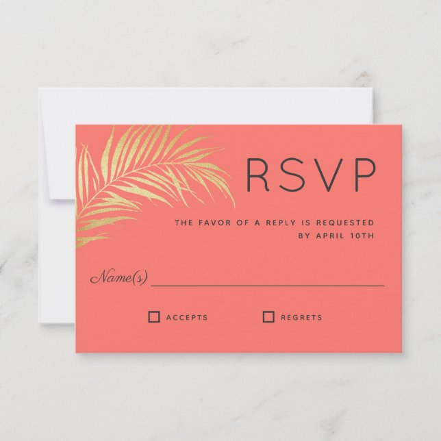 Golden Palm Frond Modern Minimalist RSVP (Front)