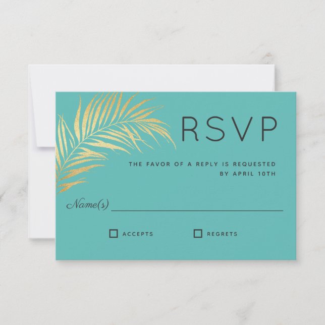 Golden Palm Frond Modern Minimalist RSVP (Front)