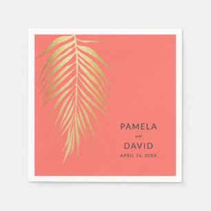 Golden Palm Frond Modern Minimalist Wedding Napkin