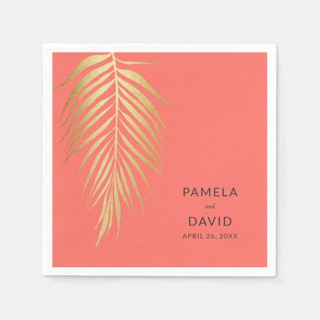 Golden Palm Frond Modern Minimalist Wedding Napkin (Front)