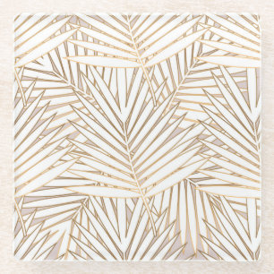 Golden palm leaves: art deco. glass coaster