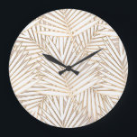 Golden palm leaves: art deco. large clock<br><div class="desc">Golden palm leaves seamless pattern on white background. Art deco style. Golden palm leaves evoke the allure of an art deco paradise. Golden palm leaves evoke tropical opulence. Infuse art deco flair into decor. art, floral, forest, pattern, background, abstract, illustration, texture, decor, summer, paper, fashion, nature, vintage, gold, tree, spring,...</div>