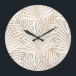 Golden palm leaves: art deco. large clock<br><div class="desc">Golden palm leaves seamless pattern on white background. Art deco style. Golden palm leaves evoke the allure of an art deco paradise. Golden palm leaves evoke tropical opulence. Infuse art deco flair into decor. art, floral, forest, pattern, background, abstract, illustration, texture, decor, summer, paper, fashion, nature, vintage, gold, tree, spring,...</div>