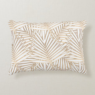 Golden palm leaves seamless pattern on white backg decorative cushion