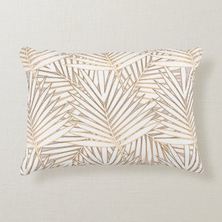Golden palm leaves seamless pattern on white backg decorative cushion