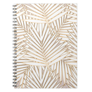 Golden palm leaves seamless pattern on white backg notebook