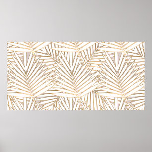 Golden palm leaves seamless pattern on white backg poster