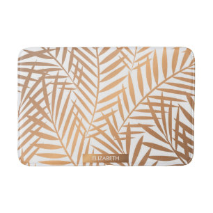 Golden Palm Tree Leaf Pattern Bath Mat