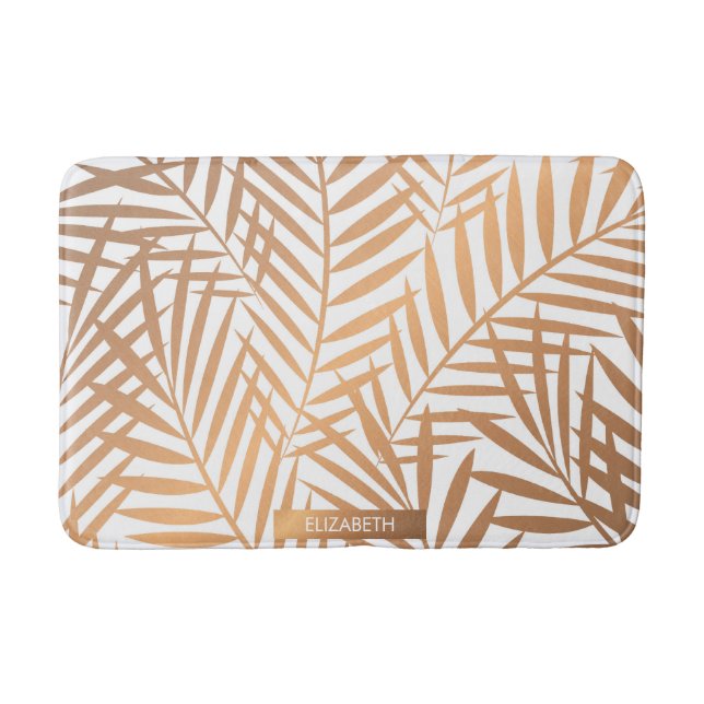Golden Palm Tree Leaf Pattern Bath Mat (Front)
