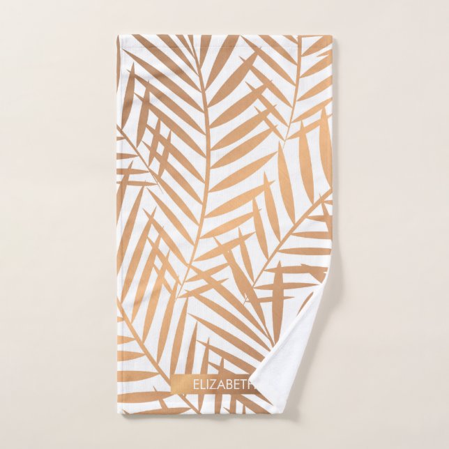 Golden Palm Tree Leaf Pattern Bath Towel Set (Hand Towel)